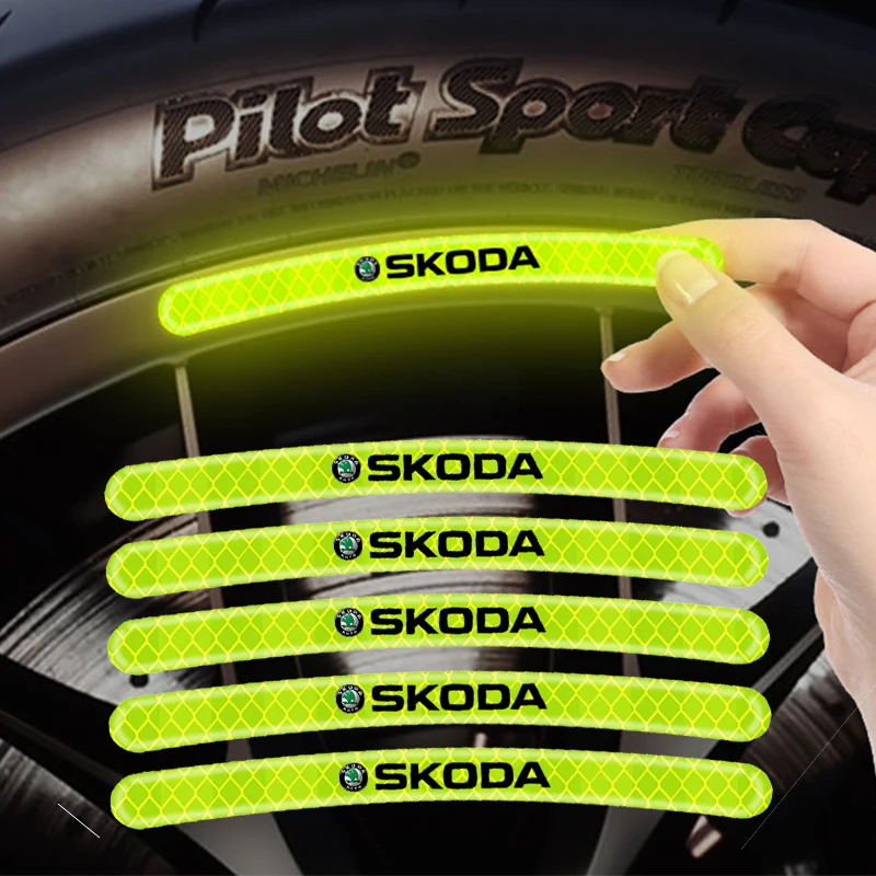 

Car Wheel Reflective Sticker Night Warning Strips For Skoda Octavia MK2 MK1 2 3 A5 A7 A8 Fabia Karoq Superb Rapid Kamiq Scala