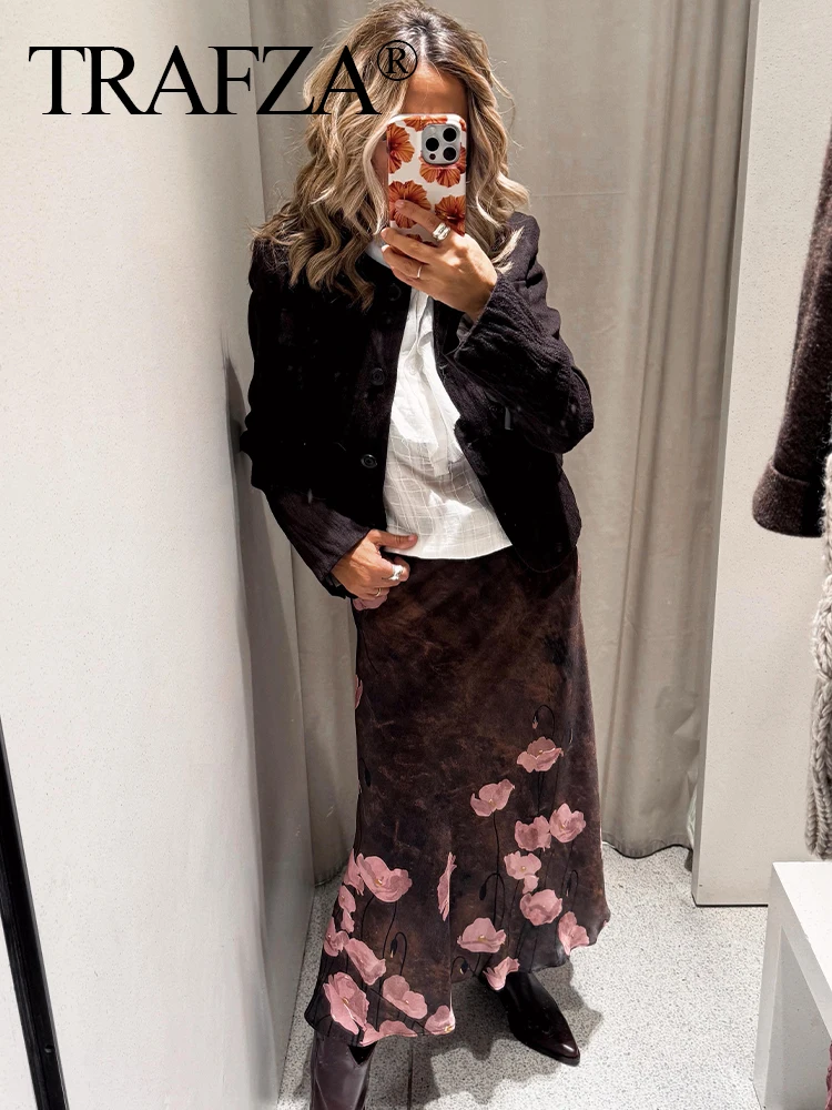 TRAFZA женские модные универсальные шелковые атласные текстурированные юбки с