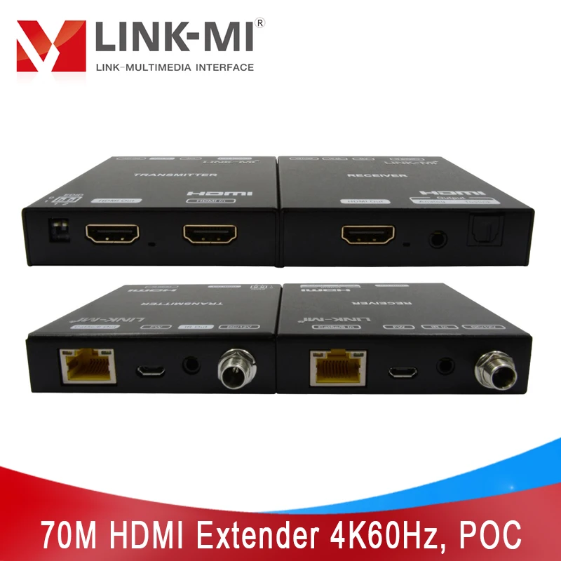 Фото LINK-MI 4K 90 м HDMI удлинитель 4K @ 60 Гц 18G Extender с петлей, HDR10, двойной псу, Поддержка SPDIF, PCM2.0 аналоговые извлечение аудиосигнала №1