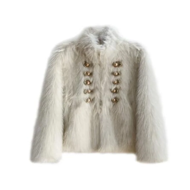 New imitation fox fur jackets womens coat female clothes British style fashion gold wire buckle winter young retro white