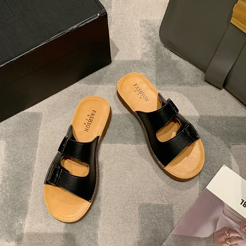 Genuine Leather Slippers Women's Summer 2023 Outer Wear Roman Shoes Non-slip Sandals