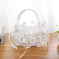 1pc white wedding flower girl basket with pearl lace artificial petals ring pillow basket for wedding engagement party supplies