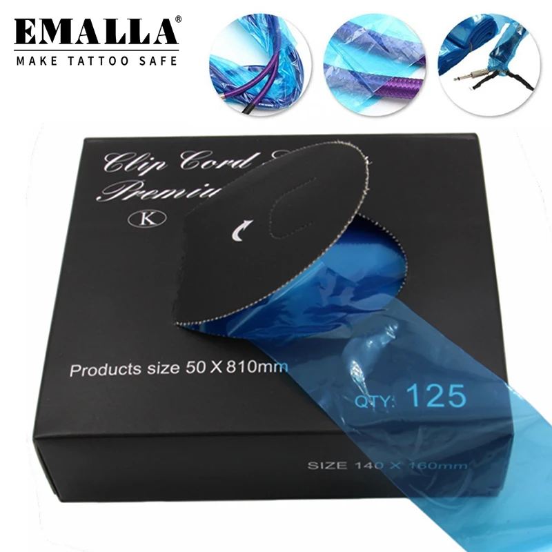 

EMALLA 125 ШТ. Татуировка Клип Шнур Машинные Сумки Одноразовые Татуировки Блок Питания Шнур Рукава Чехлы Макияж Чистота Татуировки Аксессуары