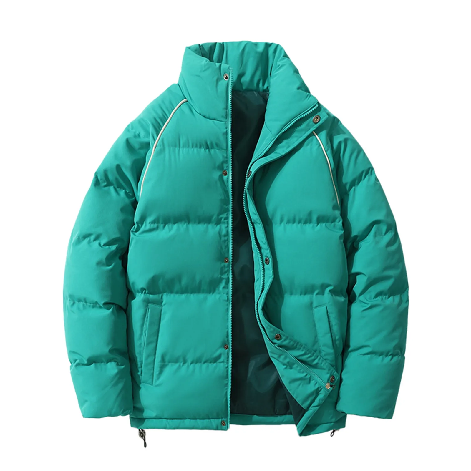 

Унисекс, зимнее хлопковое пальто, толстая стеганая куртка с воротником-стойкой и защитой шеи, пальто на молнии с длинными рукавами