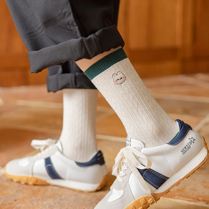 New pile pile socks in the tube green Japanese plaid girl student cotton socks