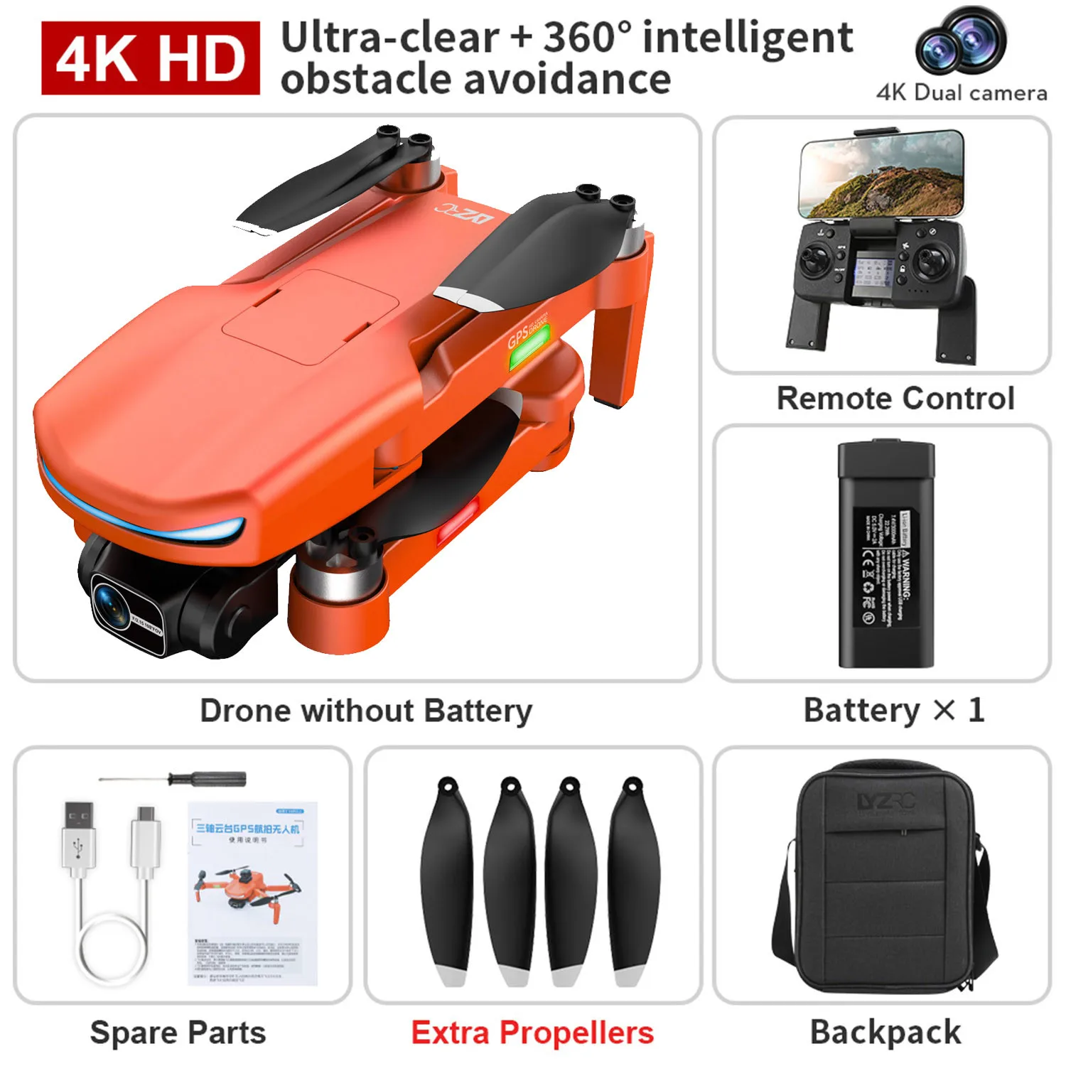 Дрон Радиоуправляемый L800 Pro 2 складной 4K три оси двойная камера