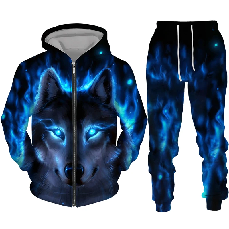 

Colorful Wolf 3D Print Zipper Hoodie/Suit Men Women Tracksuit Cool Hip Hop Streetwear Casual Hooded Sweatshirt&Pants Jogging Set