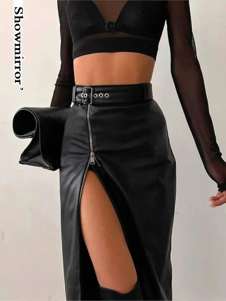 

Autumn New Fashion High Waisted PU Irregular Zipper Skirt Vintage Teachwear Women Clothes Gothic Female Club Party Vestido