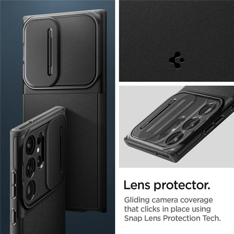 Spigen Optik Armor Lens Protector With Sliding Window For Samsung Galaxy S23 Ultra Case Non-slip Matte Hard Shell