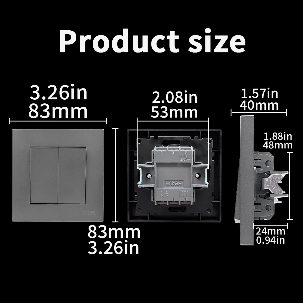 WESA серый матовый настенный выключатель огнестойкая пластиковая панель двойная