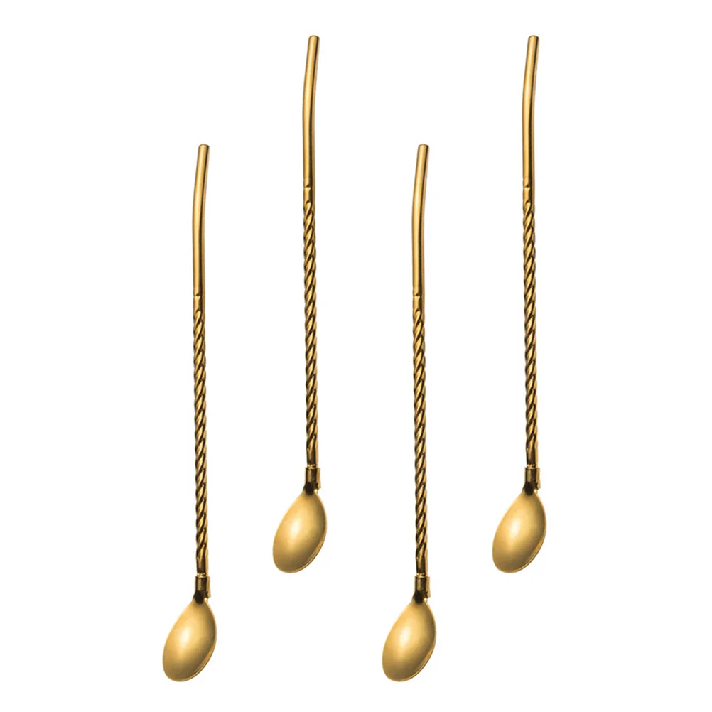 

4Pcs Ice Cream Spoons Reusable Spoon Straws Stainless Steel Drinking Straw
