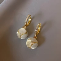 2022 new trendy luxury opal hanging earrings for women simple round pendant earring fashion ear cuffs female piercing jewelry