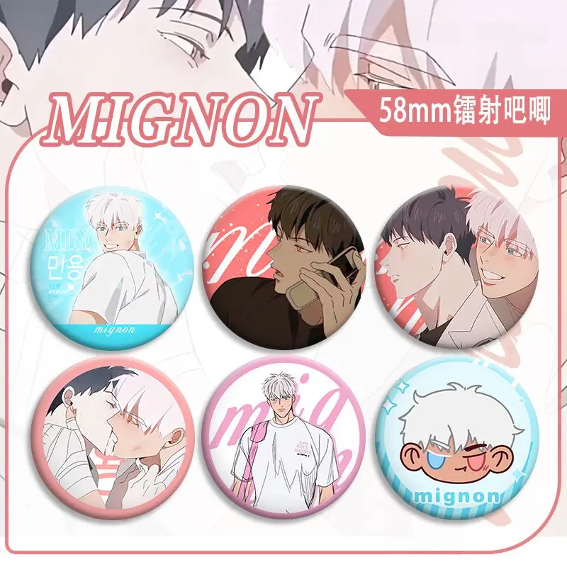 

Korean BL Manwha Mignon Badge Kawaii Anime Laser 58MM Round Brooch Ita Bag Ornament Badges Cute Accesorios Desk Display Gift