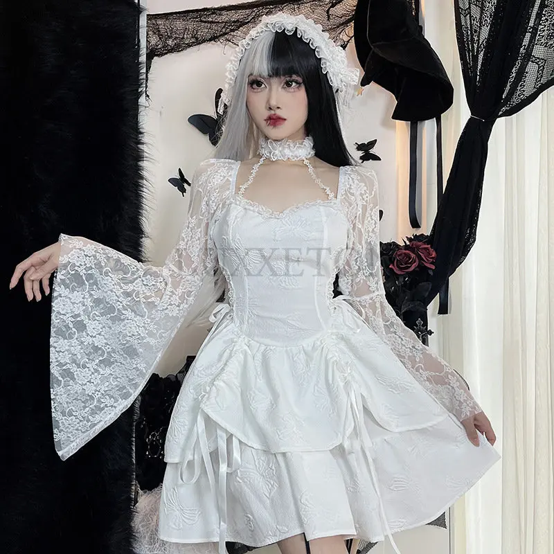 

Halloween Gothic Women Dress Long Sleeve High Waist Dresses 2023 New Goth Aesthetic 90s Egirl Sexy Slim Party Club Dress