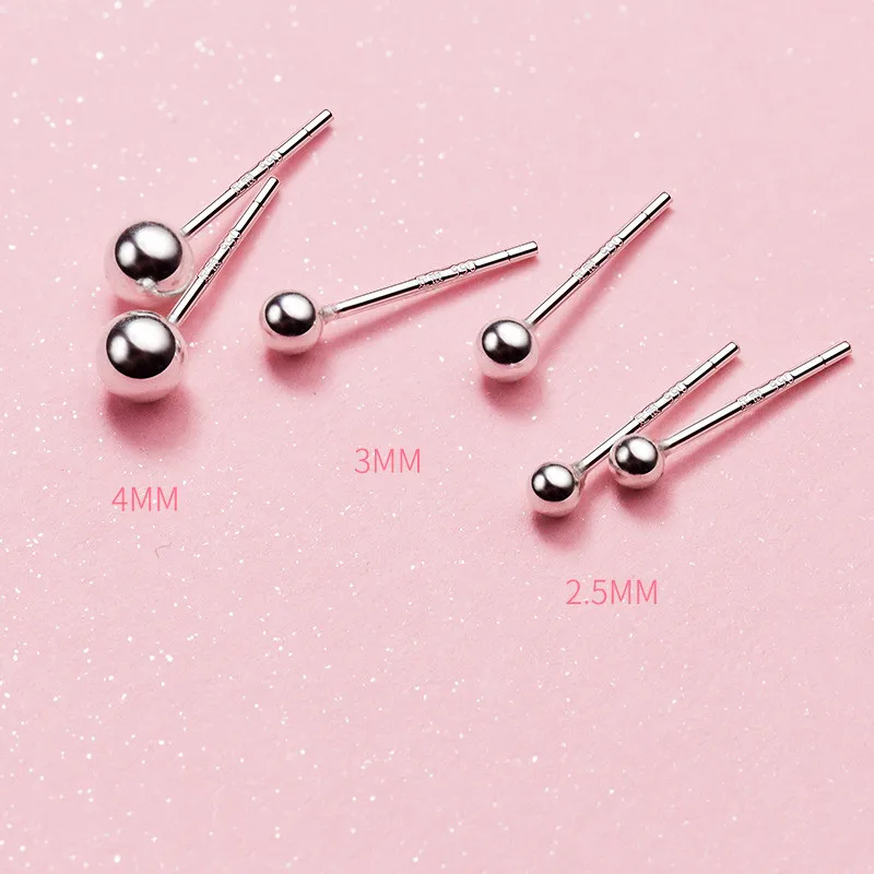 

Trendy Minimalist Real 100% 925 Sterling Silver Mini Small Round Bead Stud Earrings for Women Student Teen Jewelry Gift B001