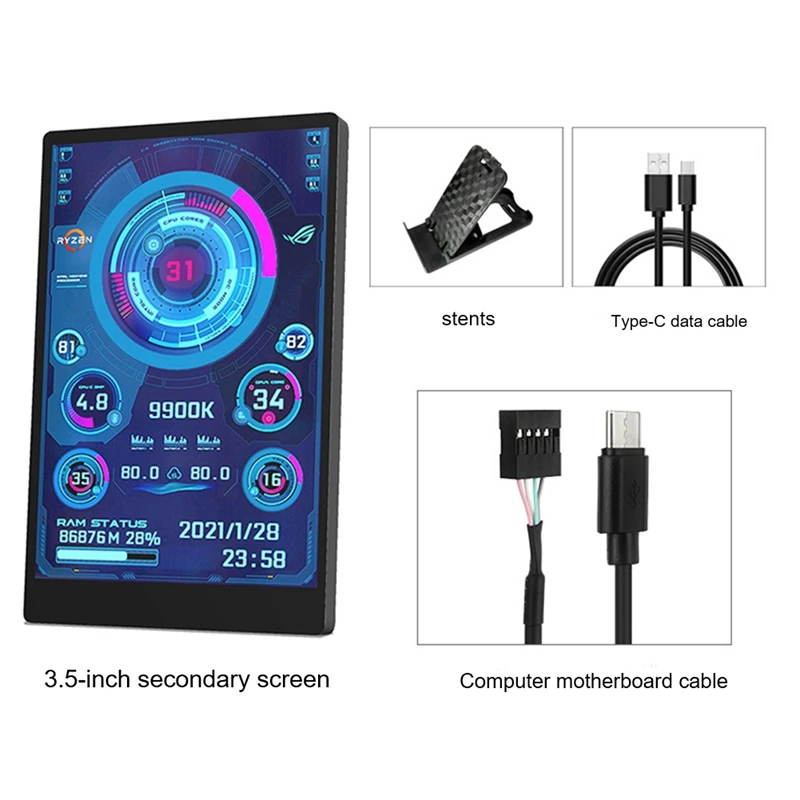 

3.5 Inch IPS Computer Secondary Screen Black Computer Monitoring USB Secondary Screen AIDA64