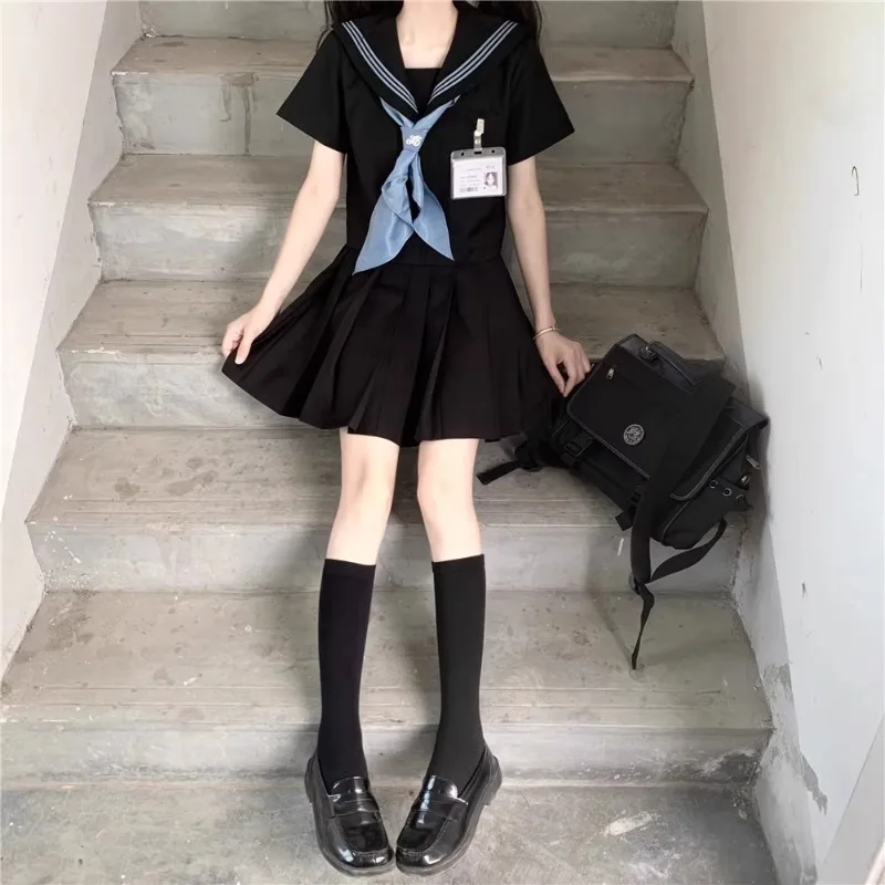 Японский костюм-Униформа JK в стиле преппи матросский костюм черного и синего