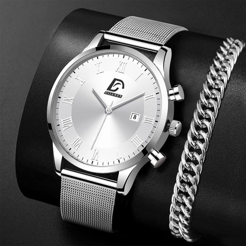 

Fashion Mens Watches Men Business Stainless Steel Quartz Wrist Watch Man Casual Silver Bracelet Luminous Clock часы мужские