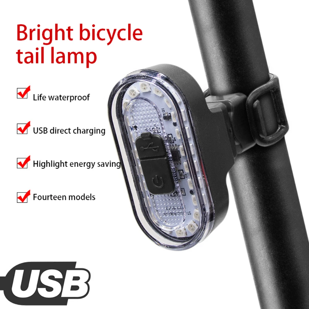 

Portable Compact 14 Light-emitting Modes USB Charging Highlight Taillight Waterproof Bike Taillights Night Safety Warning Light