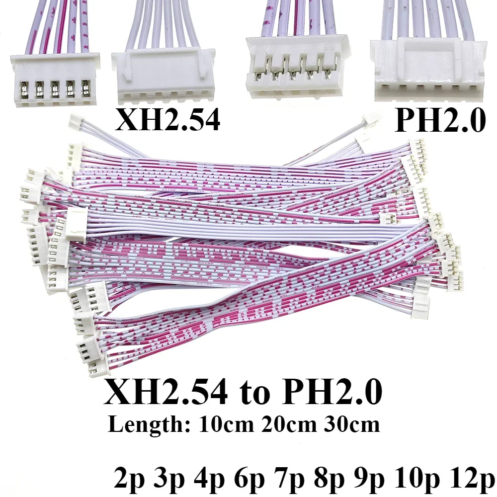 

10 шт. XH для PH Красно-белая плоская линия Xh2.54 / Ph2.0 Разъемный адаптер 2p 3p 4p 6p 7p 8p 9p 10p 12p Длина 10см 20см 30см