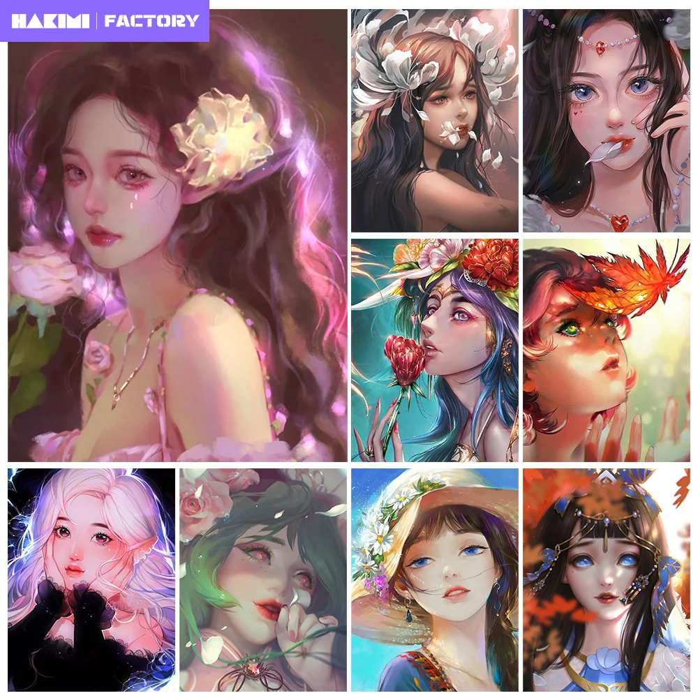 

Girl Portrait DIY AB Diamond Painting Full Square/Round Drill Mosaic Manga Girl Rhinestone Embroidery Home Decor Gift