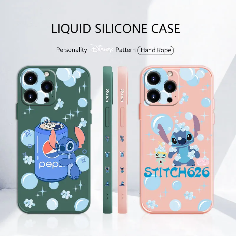 

Original Shell Disney Stitch Sparkling Silicone Liquid Cover Case for iPhone 11 12 13 Pro Max 7 8 Plus SE XS 6 iphone12 Trend