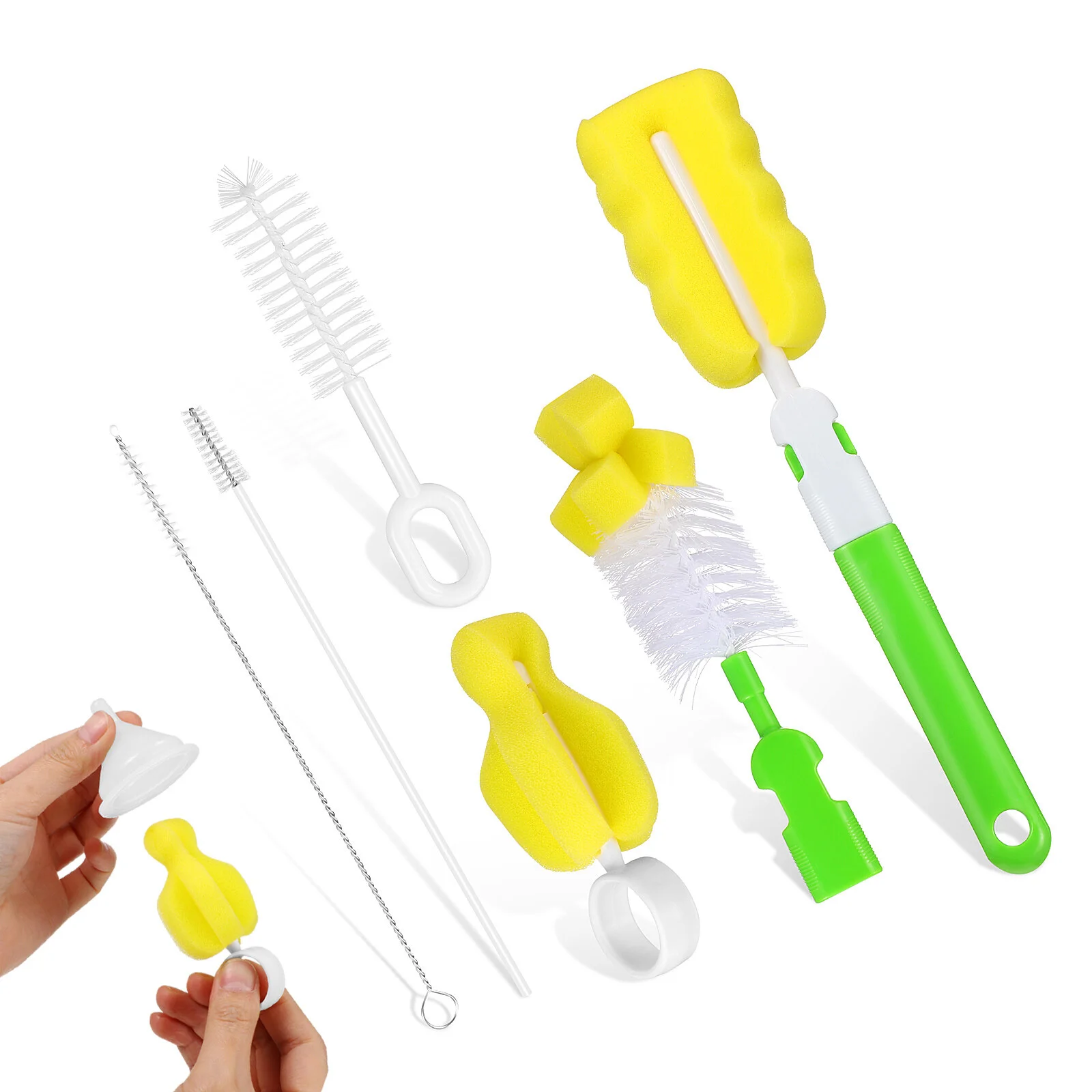 

Baby Bottle Cleaning Kit Straw Brush Set Milk Sponge Supplies Cleaner Detergent Stainless Steel Tool