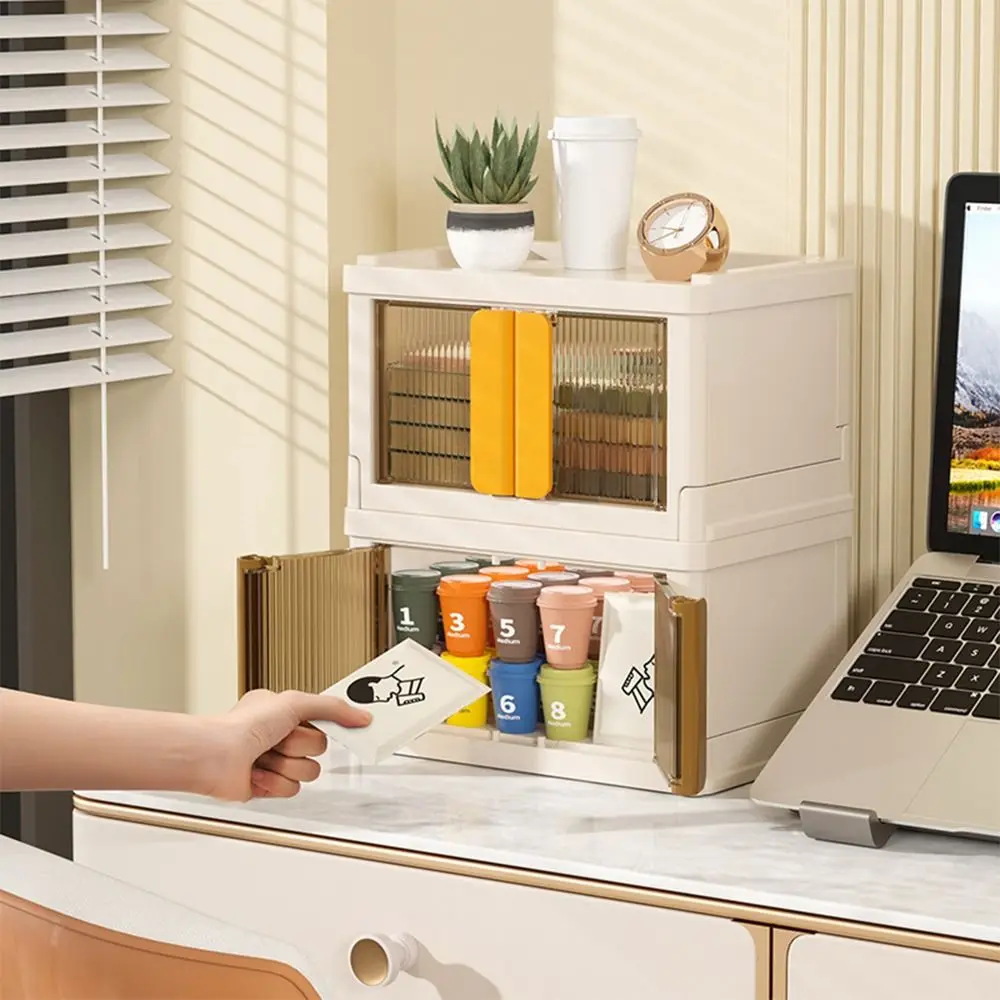 

Storage Cabinet Foldable Desktop Organizer Transparent Waterproof Desktop Storage Box Dustproof Makeup Container