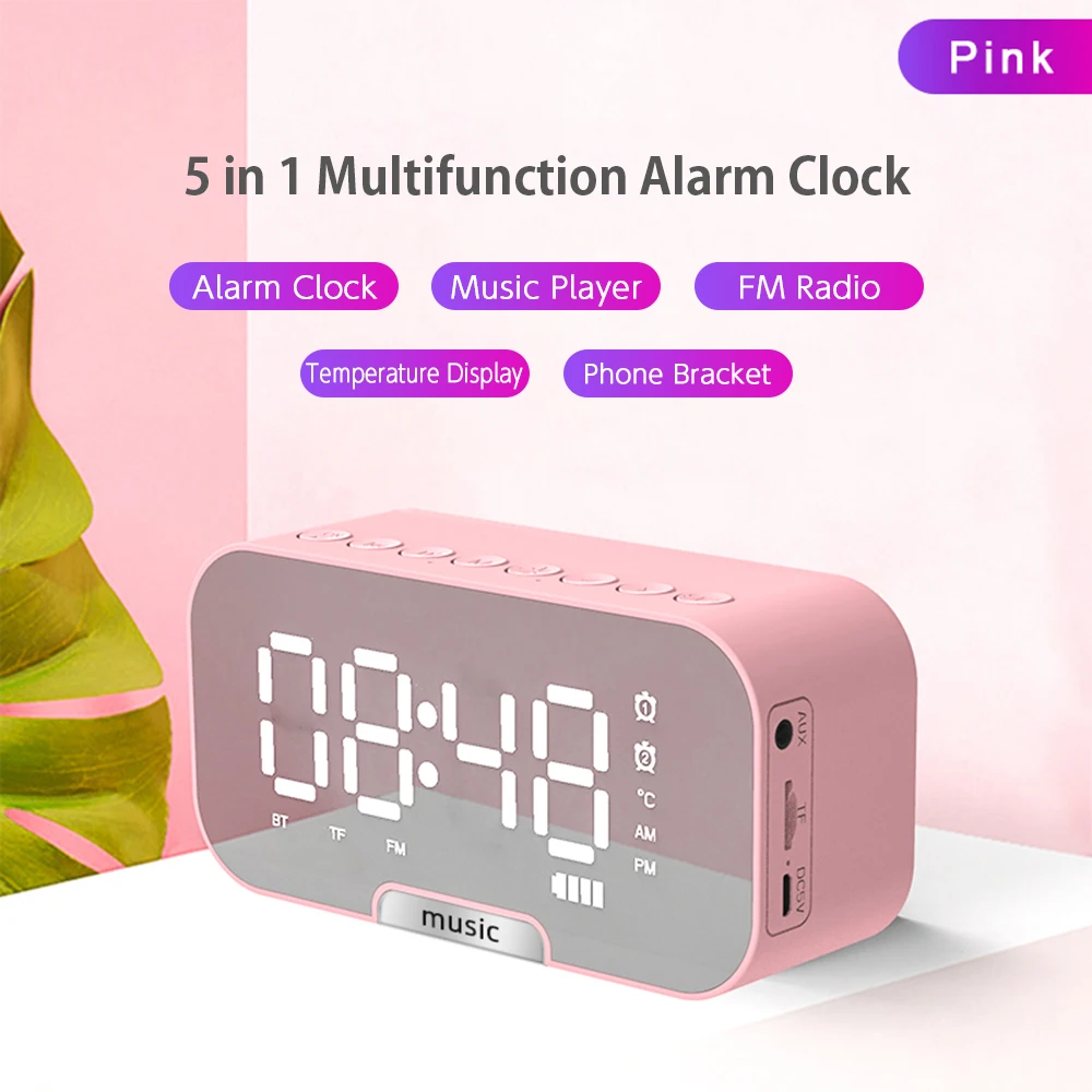 music alarm clocks mirror fm radio led digital clock 2 alarm snooze 24h electronic watch dimming table phone stand usb clocks free global shipping