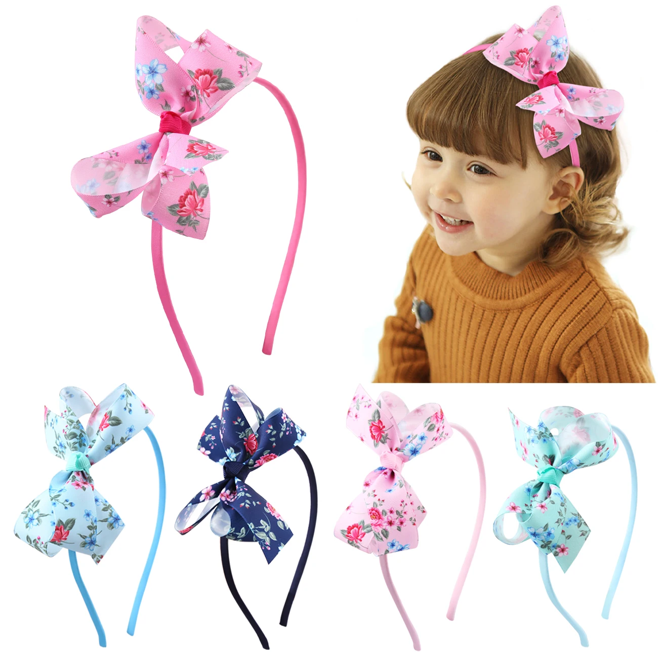 

Children Bow Headband Girls Little Fresh Style Floral Hairband Floral Printed Fabric Hair Accessories Sweet Girl Party Headwear