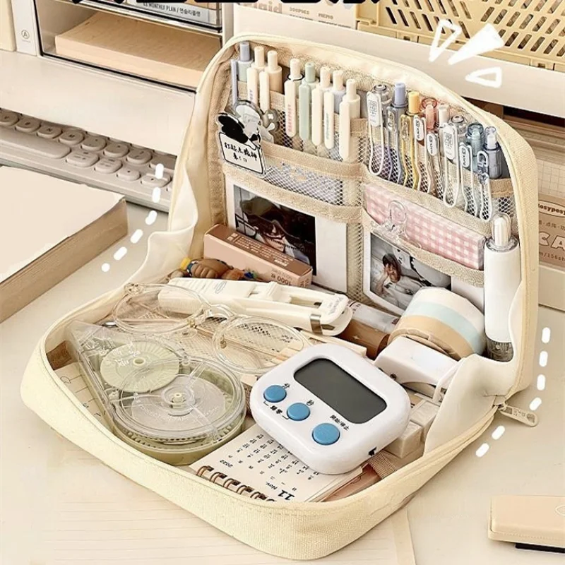 

Вместительная сумка для карандашей, эстетические канцелярские принадлежности, искусственная ручка, пенал на молнии, школьные Чехлы, школьные принадлежности