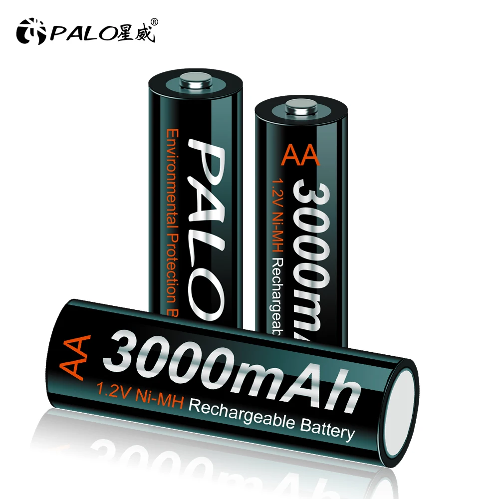 PALO AA Battery NIMH 3000mAh 1.2V 2A Ni-Mh aa Rechargeable Batteries Bateria Baterias and smart battery charger |
