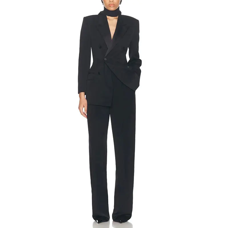 Женские свободные брюки-костюмы черные классические плиссированные брюки с