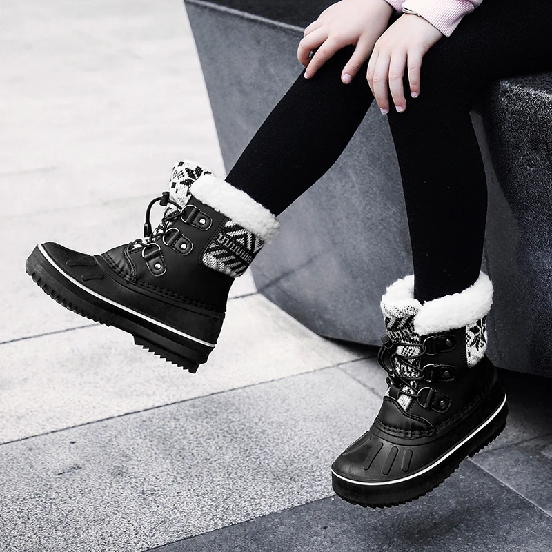 Kids Fashion Snow Boots Water Repellent Boys Girls School Sneakers Mid-Calf Outdoor Hiking Sports