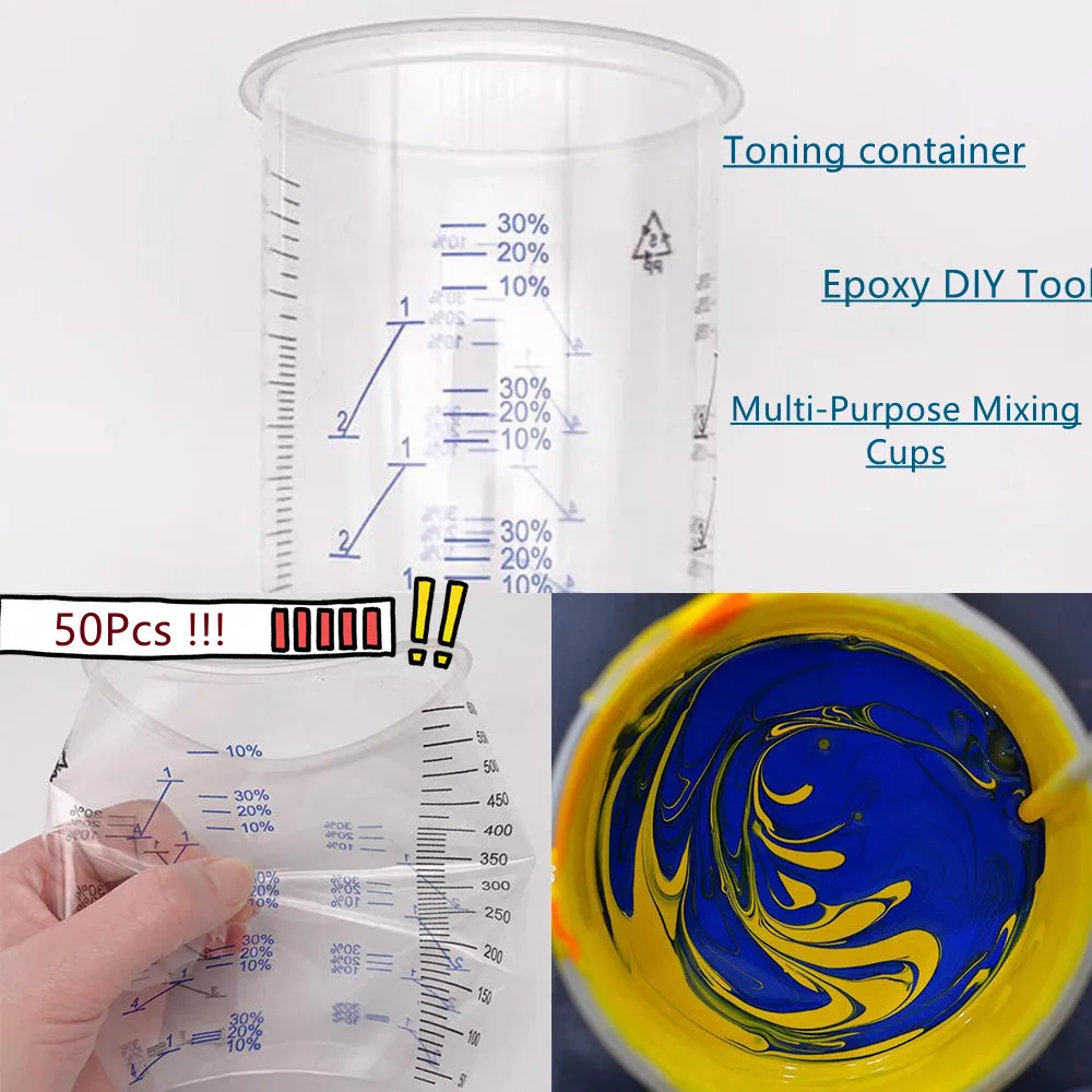 

50Pcs Disposable Clear Graduated Plastic Color Mixing Cups For Paint UV Resin Epoxy 20 Oz 600ml Measuring Ratios DIY Tools