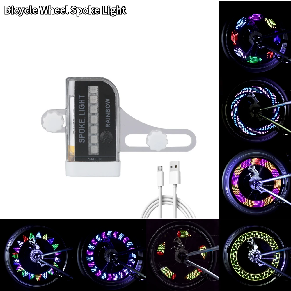 14 RGB LED Neon Bicycle Wheel Spoke Light Rechargeable Waterproof Mountain Road Bike Color Safety Warning Lamp Bicycle Access