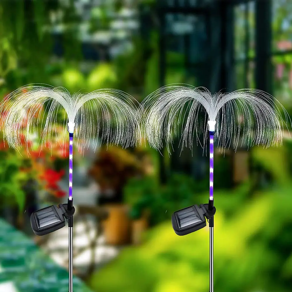 2pcs Solar Garden Lights Outdoor Waterproof Fiber Optic Jellyfish Lawn Lights Solar Powered Lamp Outdoor Patio Villa Yard Decor images - 6