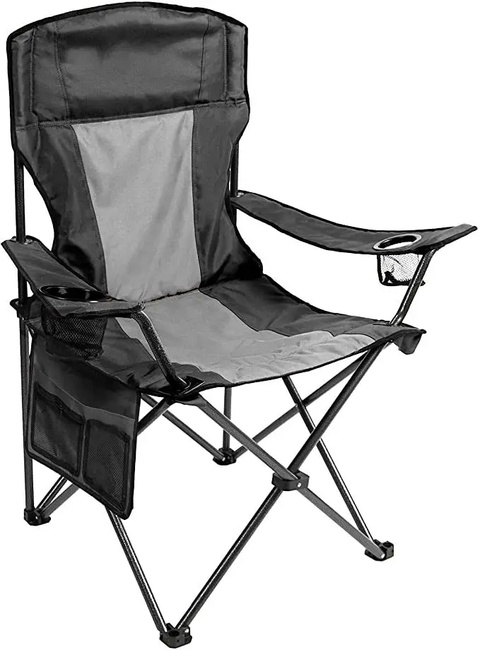 

Outdoor Padded Folding Camping Chair Lawn Chair with Cup Holder,Black+Grey