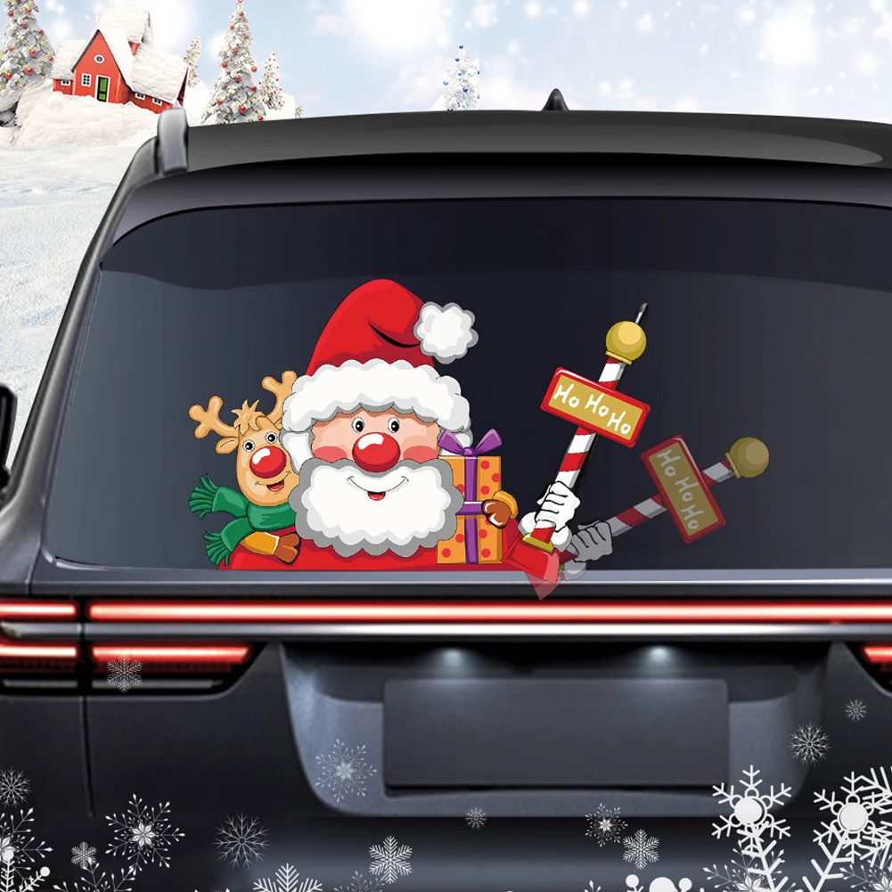 

3D Christmas Santa Claus Car Rear Window Stickers Waterproof Auto Vehicle Window Cling Christmas Sticker Decal Car Decoratio
