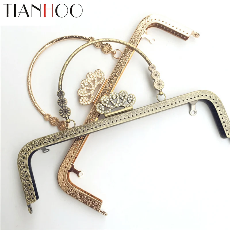 10pcs/lot 20.5 cm Antique Bronze golden crown Metal Purse Frame pure clasp bag handle for handle purse DIY bags accessory