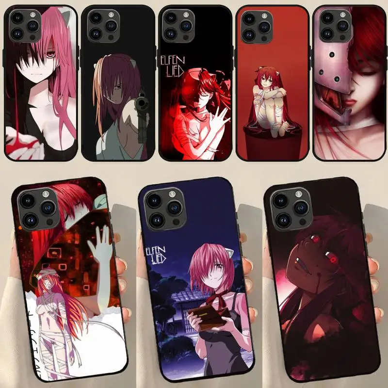 Anime Elfen Lied Phone Case For iPhone 11 12 Mini 13 14 Pro XS Max X 8 7 Plus SE XR Shell black phone case