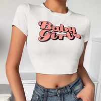 luoyiyang woman crop top tshirts letter printing leisure o neck short sleeve women graphic t shirts summer woman y2k