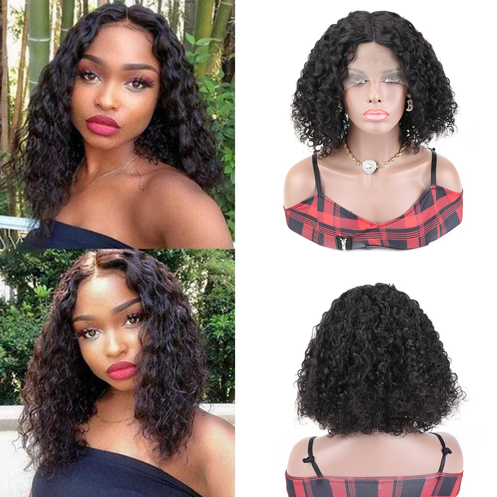 Pixie Curl Human Hair Lace Frontal Wig 13x4 Lace Front Human Hair Wig Brazilian Water Deep Wave Wig Pre-Plucked for Black Women