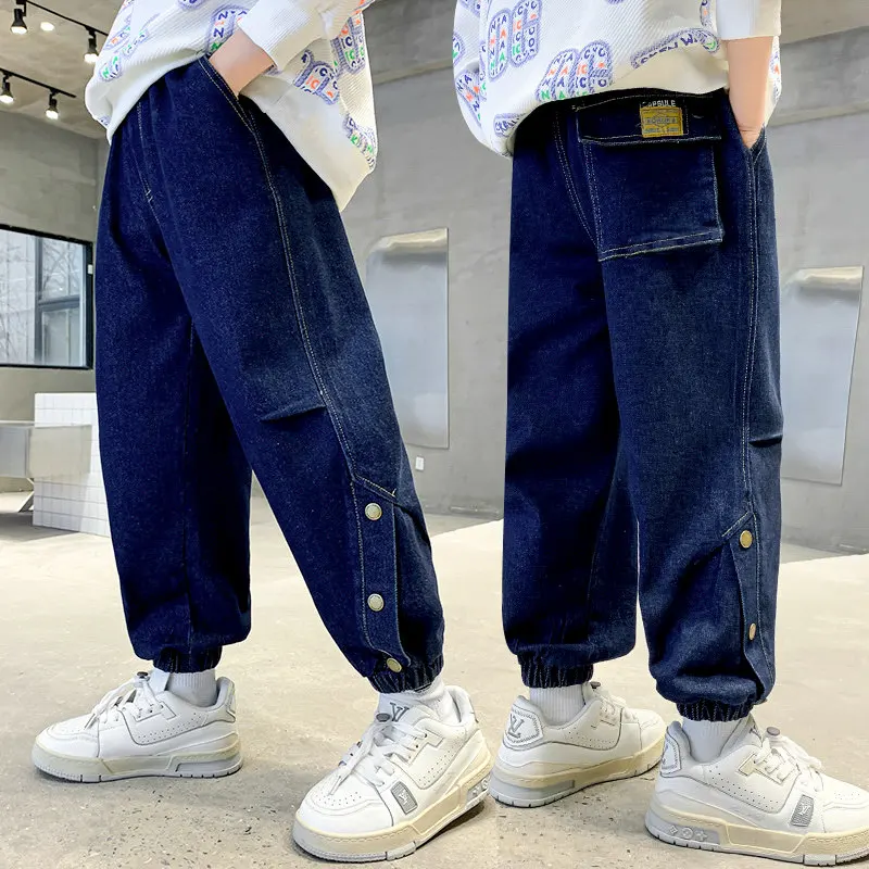 

Young Boys Casual Jeans 2022 Spring Autumn Denim Pants New Fashion Children's Loose Trousers Toddler Boys Clothes 4-14 Years Old