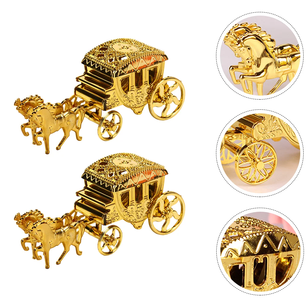 

2 Pcs Gold Decor Golden Cart Adornment European Style Gift Holder Plastic Cart Modeling Candy Box Creative Candy Carrier