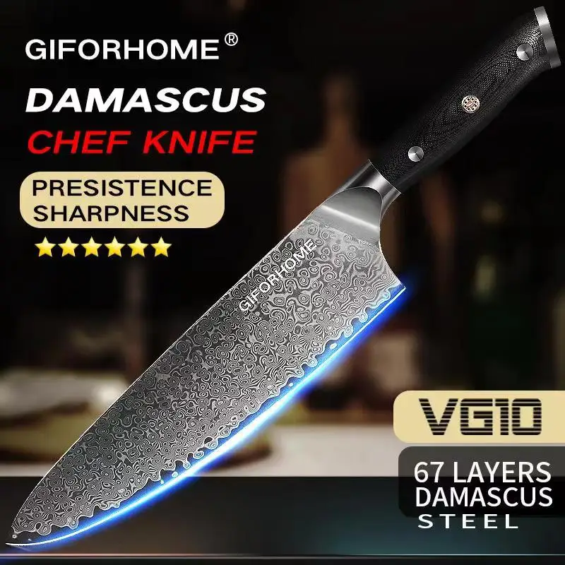 

Giforhome 8" Chef Knife Gyuto Knife Japanese Style VG10 Damascus Kitchen Knives Stainless Steel Butcher Knife