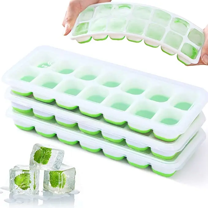 

2/4PCS Ice Cube TraysIce Cube with Lid 14 Cube Trays Silicone Ice Mold Food-Safe Material Easy-Release Ice Trays Stackable