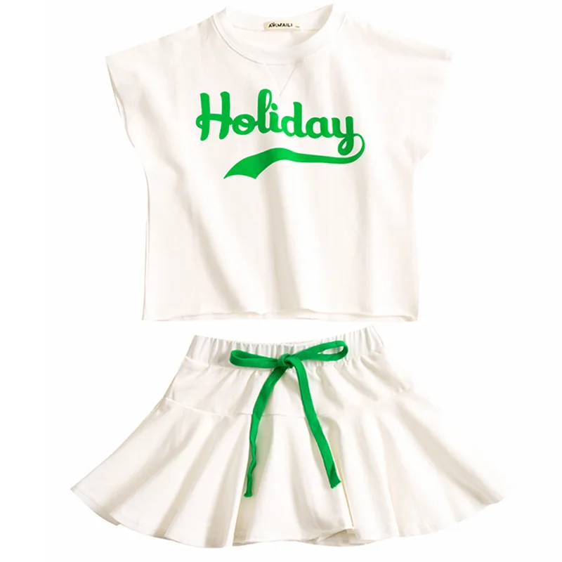 2022 summer Children teenager tracksuit Clothing Sets baby Girl Clothes Cotton T Shirt + Skirt Pants plus Size 6 8 9 10 12 Year