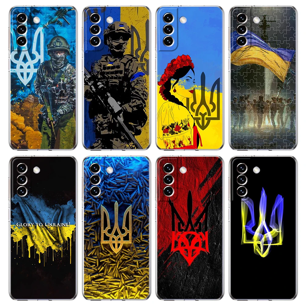 

Ukraine Flag Map Pattern Clear Cover for Samsung Galaxy S23 S22 S20 S21 FE Ultra Note 20 10 S10 S10E M21 M22 M31 Lite Plus Case