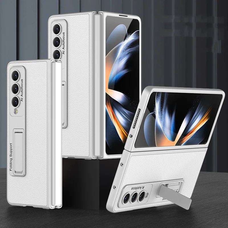 Bracket Leather Pen Slot Case Cover for Samsung Galaxy Z Fold 4 3 Fold4 Case Hard Full Protection Cover With Kickstand (NO Pen)